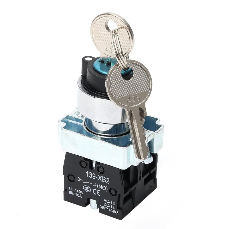 STARELO 22mm Key Switch 3 Position Maintained 2NO Latching Rotary Key Switch 10A 440V XB2-20Y/31.(3 Position Maintained) - Image 1